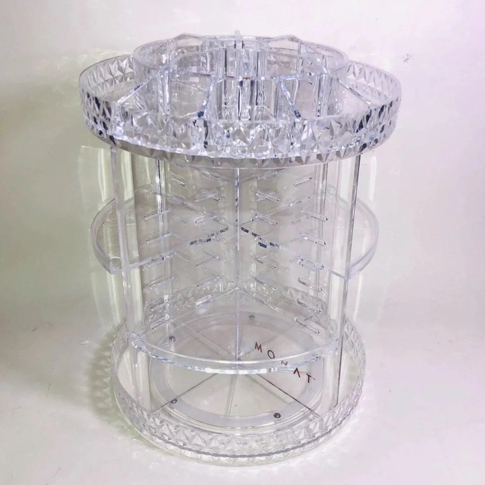 Monat 360° Rotating Acrylic Makeup Organizer 3-Tier Clear Storage NIB